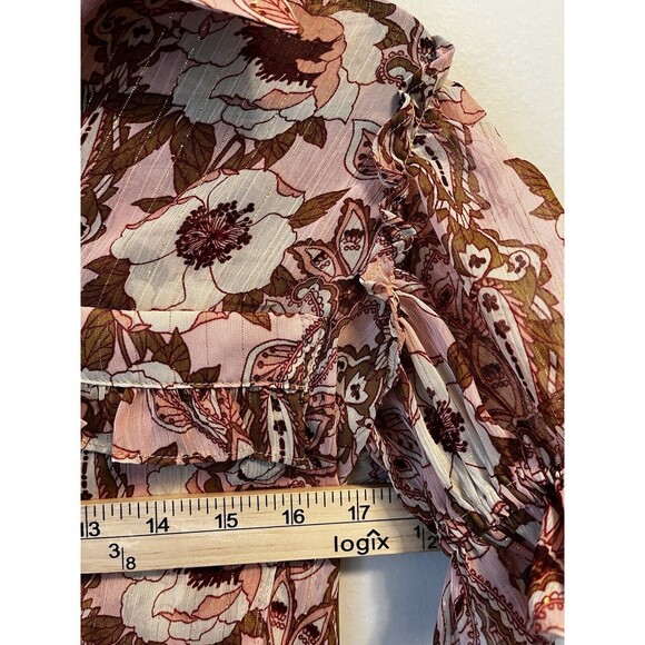 MISA Los Angeles Lara Brown Beige FloralShort Sleeve Collared Blouse Size XS - Picture 7 of 11